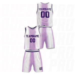 เสื้อบาสเก็ตบอลซับลิเมชั่นแบบกลับด้านได้ สีม่วงฮาล์ฟโทน คอวี แขนกุด สำหรับฝึกซ้อม ทีมบาสเก็ตบอล - Product Image 3