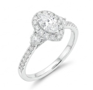 Anillo de Compromiso de Oro Blanco de 14K con Halo Ovalado de Lujo y Tres Diamantes en Forma de Pera |   Diamante Cultivado en Laboratorio con Certificación IGI |   Venta al por Mayor - Product Image 5