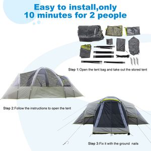 Dark Gray 522*260*210cm Family Camping <b>Tent</b> Three Rooms with Polyester Cloth and Fiberglass <b>Poles</b> Accommodates 10 People - Product Image 3
