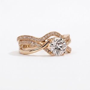 VBSR-236 Bague de Fiançailles en Platine 950 3.22CT Couleur E Pureté VS1, Ensemble de Bagues de Mariage avec Diamant de Laboratoire Rond de 3CT et Alliance Assortie - Product Image 2