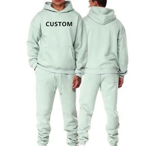 Custom Your Logo <b>Sweatpants</b> and Hoodies Set 100% Cotton Men's Boxy Hoodies Blank No String Tracksuit <b>Oversized</b> - Product Image 1