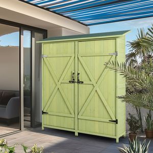 Casetta da Giardino in Legno di Abete Verde Impermeabile in PVC per Deposito Biciclette all'Aperto per Uso in Giardino - Product Image 4