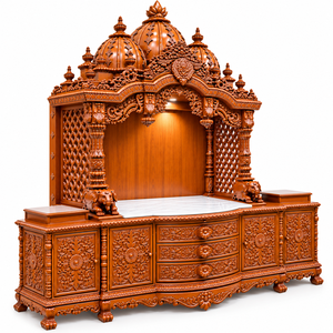Gran Mandir Tradicional Indio de Madera de Teca para Hogares de Lujo, Templo de Madera Sólida de Gran Tamaño con Armarios Laterales, Unidad de Puja de Madera - Product Image 5