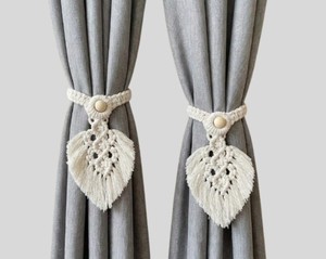 Macrame Leaf <b>Curtain</b> Tiebacks Set of 2 Handwoven Cotton Boho Window Holdbacks - Product Image 3