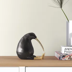 Figurine d'oiseau kiwi plaquée or noir, sculpture animale en aluminium, décoration moderne et antique pour la maison - Product Image 1