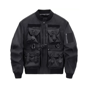 2025 moda Streetwear cremallera y bolsillos chaqueta Bomber chaquetas de bombardero de satén personalizadas al por mayor chaquetas de hombre de alta calidad - Product Image 1