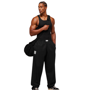 Pantalon de sport noir coupe droite oversize pour homme, style streetwear, taille élastique, idéal pour l'entraînement - Product Image 3