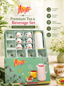 Luxury Ceramic Chai <b>Gift</b> <b>Set</b> with Screen Printed Leaf Design Mug and Platter for Tea Coffee Snack Serving - Product Image 4