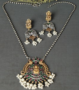 Conjunto de Joyería Nupcial Bohemia de Ónix Bicolor con Colgante de Diosa, Collar y Pendientes para Regalo de Boda, Aniversario y Compromiso - Product Image 2