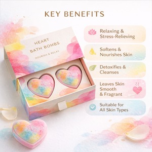 Bombas de Baño Herbales Orgánicas con Logotipo Personalizado, Etiqueta Privada, Bombas Efervescentes para Spa, OEM/ODM, Exportación a Granel, Fragancia y Color Personalizados, Bola de Baño en Forma de Corazón - Product Image 3