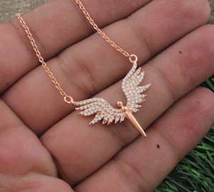 Collier fantaisie plaqué or rose de luxe pour femmes, pendentif floral en zircon cubique AAA, pour femmes, haut de gamme, mariage - Product Image 1