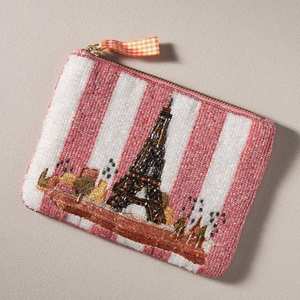 Porte-monnaie de luxe personnalisable avec broderie de perles florales et fermeture éclair, fait main, perlage artistique moderne, cadeau promotionnel - Product Image 1