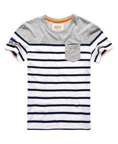 Camiseta de Manga Corta con Cuello Redondo y Rayas para Hombre, con Bolsillo, Ribete en Contraste, Corte Regular, Estilo Casual, Rojo, Blanco, Azul Marino - Product Image 4