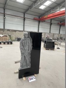 Nouvelle pierre tombale militaire <span class=keywords><strong>en</strong></span> pierre de <span class=keywords><strong>granit</strong></span> noir absolu personnalisée conception de monument de pierre tombale de Style russe - Product Image 3