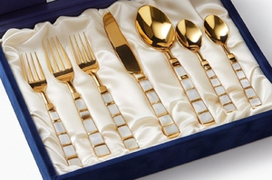 Ensemble de couverts plaqués or avec manche en nacre, design glamour, passe au lave-vaisselle, vaisselle de mariage - Product Image 6