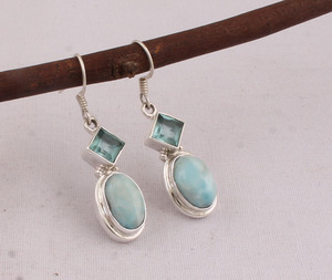 925 Sterling <b>Silver</b> Larimar Blue Topaz <b>Earrings</b> Natural Gemstone Drop <b>Dangle</b> Jewelry Wholesale Handmade Geometric <b>Earring</b> - Product Image 1