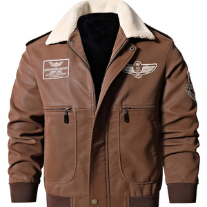 <b>Men's</b> Genuine Leather Aviator <b>Jacket</b> <b>Shearling</b> Collar Winter Bomber Zip Up <b>Jacket</b> Warm Casual Outdoor Fashion Leather <b>Jacket</b> - Product Image 4