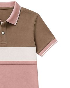 Camiseta Polo para Hombre Personalizada por el Fabricante, Color Marrón y Rosa, Bloques de Color, Manga Corta, Informal, para Golf, Transpirable, Top de Moda de Verano - Product Image 4