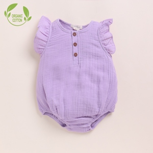 Mameluco de burbuja con volantes de muselina orgánica de calidad superior lavanda neblina ropa de bebé - Product Image 1