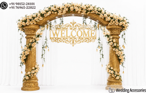ตกแต่งงานแต่งงานสไตล์พระราชวังหรูหรา  งานแต่งงานแบบเอเชีย  ซุ้มแต่งงานแกะสลักลายเส้นทอง  ซุ้มแต่งงานแบบเรียบหรูธีมราชวัสดา  ซุ้มแต่งงานสามเสา - Product Image 3