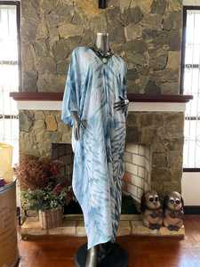 <b>Plus</b> <b>Size</b> Turquoise Shibori Tie Dye Rayon Caftan Boho Beach Maxi Dress Relaxed Fit - Product Image 5