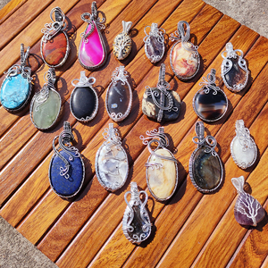 Pendentifs en pierres précieuses enroulés de fil de laiton, faits à la main, en pierre naturelle, plaqués argent, bijoux bohèmes, breloques pour colliers, pour femmes et hommes, vente en gros - Product Image 6