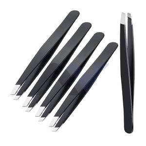Pinces à épiler en acier inoxydable à pointe inclinée, pour poils du visage et sourcils, lot de 5 pinces à épiler pour hommes et femmes, couleur noire - Product Image 1
