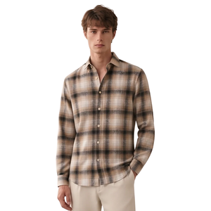 Chemise en flanelle à carreaux beige marron pour homme, manches longues, boutonnée, décontractée, en tissu brossé doux et respirant, style streetwear, vente en gros - Product Image 1