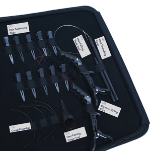 Black Hair Extension Tool <b>Set</b> with 7 Inch Flat Beads Crimping <b>Plier</b> Beads Closing Removal <b>Plier</b> Mini Scissor Sectioning Clips - Product Image 4