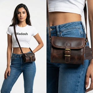 Sac bandoulière vintage en cuir véritable fait main pour femme, marron, avec fermeture éclair, deux sangles, léger, pour affaires, 3L+ - Product Image 5