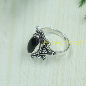 Natural Black Onyx <b>Ring</b> 925 Sterling <b>Silver</b> Handmade <b>Statement</b> Vintage <b>Ring</b> Boho Tribal Gothic Jewelry Women Men Gift for Unisex - Product Image 3