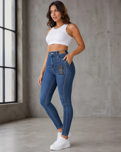 FANKES - Jeans de Mezclilla para Mujer, Cintura Alta, Azul Oscuro, Corte Recto, Estilo Vintage, Largos, Casuales, Impermeables, Transpirables, Tejido de Lona, para Otoño, OEM - Product Image 6