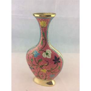 Vase en métal émaillé floral de luxe, pot à fleurs décoratif peint à la main, vase cylindrique noir vintage pour la maison, centre de table de mariage - Product Image 3