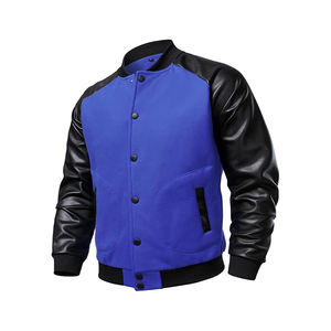 Blouson universitaire en cuir pleine fleur pour homme avec manches en laine, boutons-pression, style baseball, luxe, hiver, manteau tendance - Product Image 3