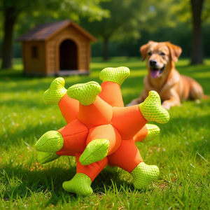 Juguete Masticable para Mascotas de Tela con Forma de Erizo de Mar, 24 cm, Naranja con Púas Verdes - Product Image 3