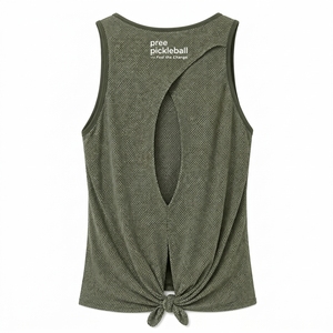 Pickleball Women's Tied Back Tank Top Mesh X Strap Printed Moisture Wicking Fitted Sport Apparel OEM ODM Custom Logo - Product Image 2