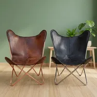 Fauteuil papillon en cuir avec pieds en métal, pliable, moderne, pour salon