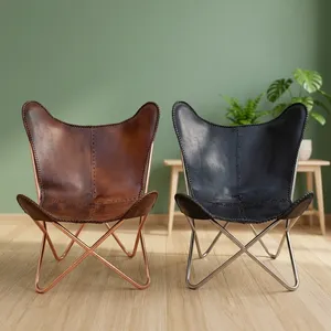 Leather Butterfly <b>Chair</b> Metal Legs Foldable Modern Living Room Lounge <b>Chair</b> - Product Image 1