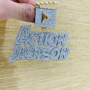 Lot de 5 pendentifs ronds personnalisés en moissanite véritable, plaqué or blanc 14 carats sur argent, pour fêtes - Product Image 5