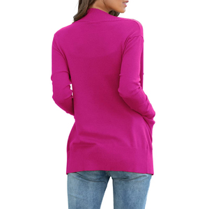 Best Quality Women's Cardigan Sweater With Pockets Pink Color Casual Rib Knit Open Front Ladies Cardigan Sweater - Product Image 2