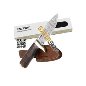 Cuchillo Bowie de caza con mango de ciervo y funda 16,5 "Manual Damasco alto carbono 1095 + 15N20 regalo de caza - Product Image 2