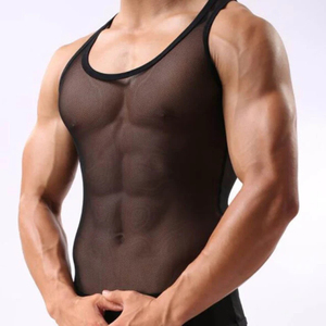 Camiseta sin mangas de malla elástica 100% algodón blanca para hombre, cuello redondo, transpirable, de punto, con diseño hueco de puntos, estilo casual - Product Image 4