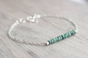 Green Jade Bracelet Sterling Silver Gemstone Bar Bracelet May Birthstone Minimalist Jewelry Wholesale Supplier - Product Image 2