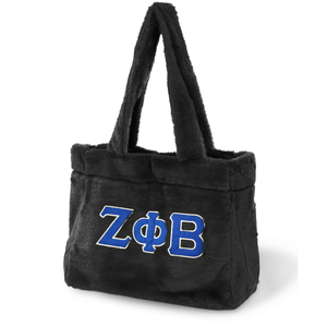 Zeta Phi Beta Fur Tote Bag Black Womens Greek Letter <b>Handbag</b> Plush Carryall Sorority Accessory Stylish Shoulder Bag - Product Image 1