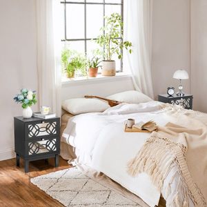 FCH 2pcs Black Bedside <b>Table</b> Dressers 45*30*60cm MDF with Spray Paint Smoked <b>Mirror</b> Two-Drawn Carving - Product Image 6