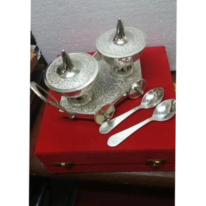 Silver Plated 2 <b>Trolley</b> Set With Spoons Luxury Decorative Metal <b>Serving</b> Set For Dry Fruits Sweets And Gifts - Product Image 3