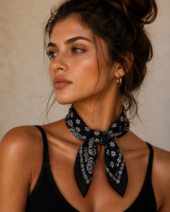 Bandana en coton noir audacieux pour hommes et femmes, foulard unisexe à motif Paisley pour le streetwear quotidien, les voyages, les festivals et les usages quotidiens ! - Product Image 2