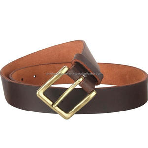 Ceinture décontractée en cuir véritable pleine fleur pour hommes en cuir de vachette pleine fleur originale ceinture décontractée d'affaires à boucle en laiton massif - Product Image 4