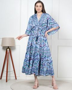 Vestido Maxi de Seda Vintage Indio Más Vendido para Mujer, Estampado Floral, Transpirable, Suave, Informal, Estilo Bohemio, para Playa, Lavable - Product Image 1