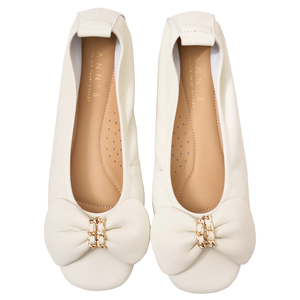 Ballerines en cuir d'agneau véritable pour femmes Ann'S, avec nœud décoratif, en cuir souple, confortables, à enfiler, couleur beige - Product Image 4